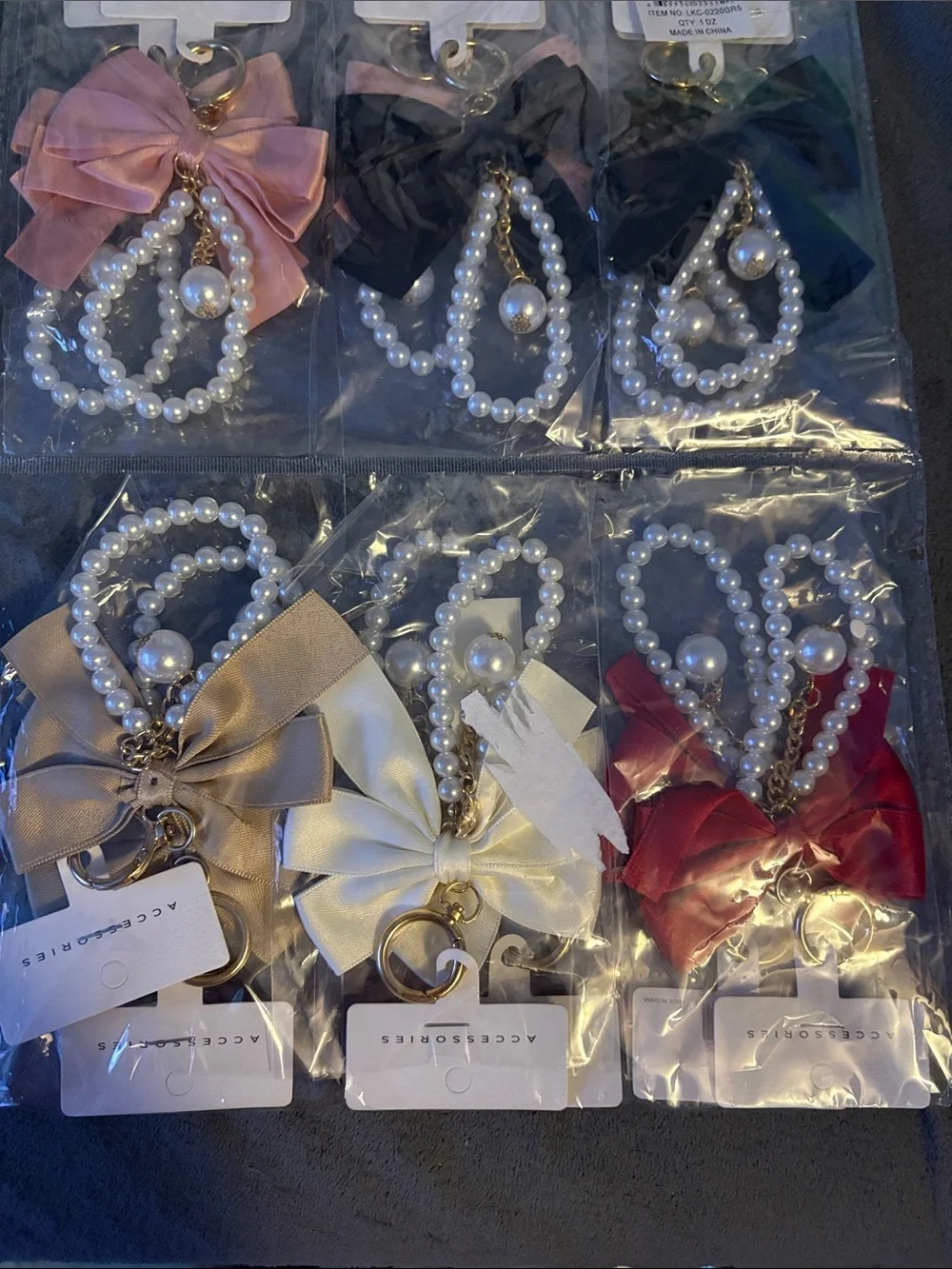 Pearl bow keychain bag charm 12 pk set